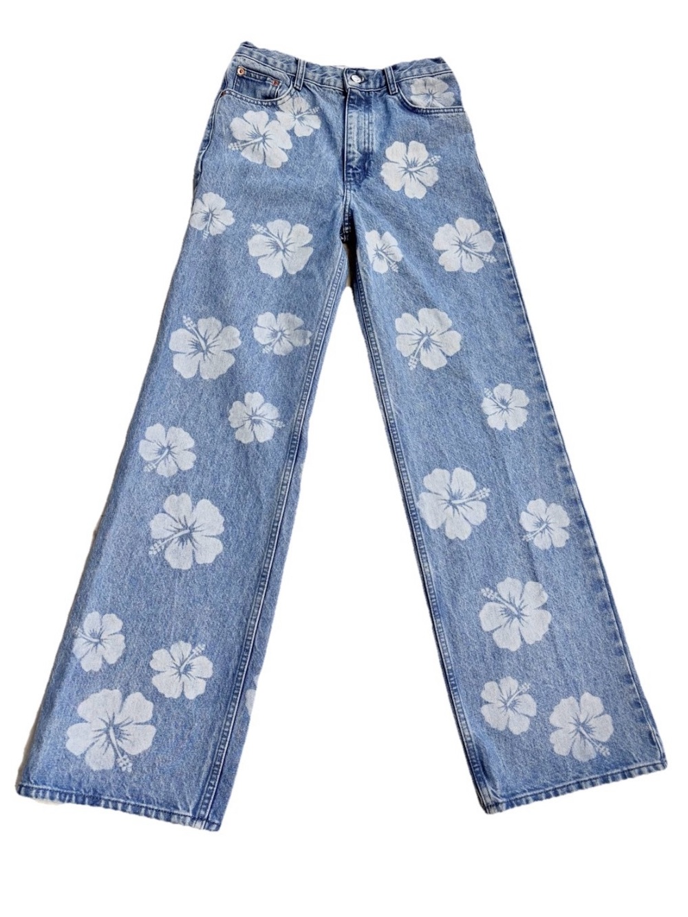 ZARA Wide Leg High Rise Hibiscus Print Jeans Size 2 - Picture 4 of 13